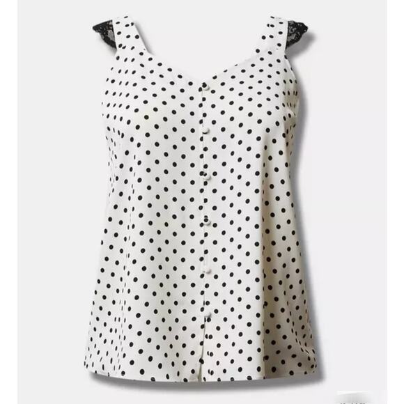 NWT! Torrid Studio Crepe de Chine Lace Trim Button Front Tank Polka Dot Plus 6x - Picture 1 of 6